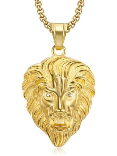 Titanium Rhinestone Lion Hip Hop Necklace For Men