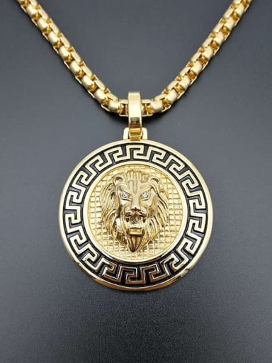 Titanium Round Rhinestone Lion Hip Hop Necklace For Men
