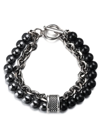 custom Titanium Steel Obsidian Geometric Hip Hop Beaded Bracelet
