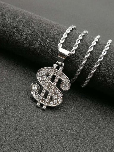 Silver Necklace Titanium Dollors Rhinestone Irregular Hip Hop Necklace For Men