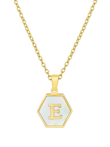 Stainless steel  English Letter Minimalist Shell Hexagon Pendant Necklace