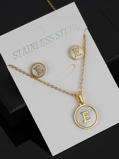 E Set Stainless steel Minimalist Shell  Letter Earring and Necklace Set