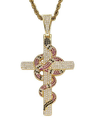 Gold+twist chain Brass Cubic Zirconia Cross Hip Hop Necklace