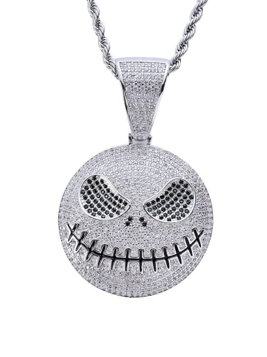 Platinum +chain Brass Cubic Zirconia Round Skull Hip Hop Necklace