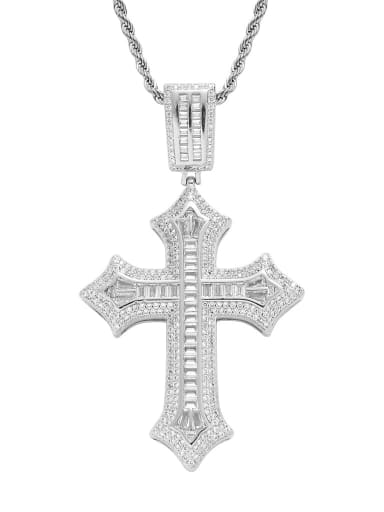 steel color+ Chain Brass Cubic Zirconia Cross Hip Hop Necklace