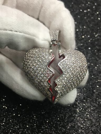 Copper Cubic Zirconia Heart Hip Hop Pendant Necklace