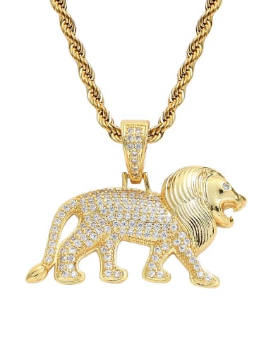 Gold+ stainless steel twist chain Brass Cubic Zirconia Lion Hip Hop Necklace