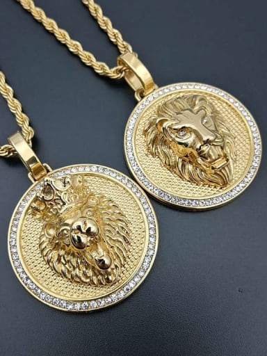 Titanium Lion Rhinestone Crown Hip Hop Necklace For Men