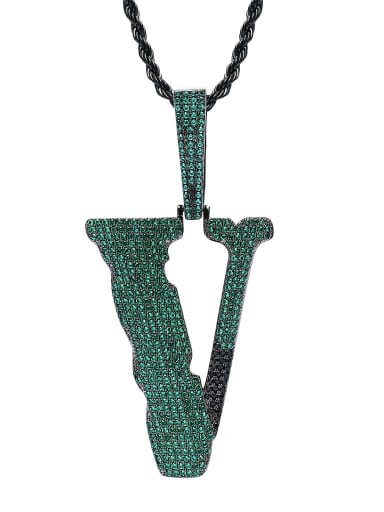 Green +twist chain Brass Cubic Zirconia Multi Color Letter Hip Hop Initials Necklace