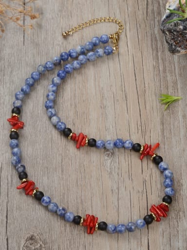 3- 45cm Stainless steel Natural Stone Irregular Bohemia Beaded Necklace