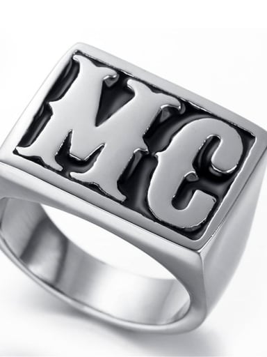 Stainless steel Letter  Rectangle Vintage Band Ring