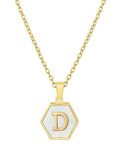 D Stainless steel  English Letter Minimalist Shell Hexagon Pendant Necklace