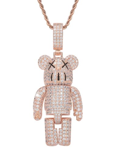 Rose gold+ stainless steel twist chain Brass Cubic Zirconia Bear Hip Hop Necklace