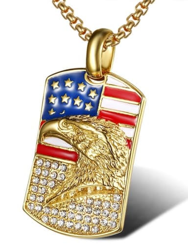 Gold Necklace Titanium Eagle Rhinestone Hip Hop Necklace For Men