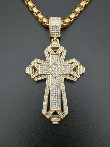 Titanium Rhinestone Cross Hip Hop Regligious Necklace For Men