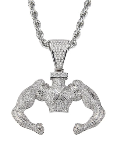 Brass Cubic Zirconia Strong muscle man Hip Hop Necklace