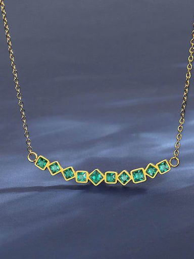 Green 18K Gold Stainless steel Cubic Zirconia Geometric Dainty Link Necklace