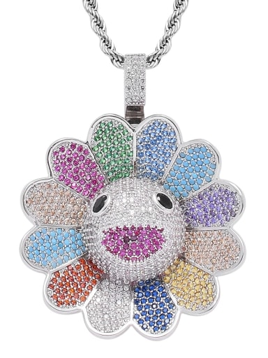 Colorful flower platinum+ chain Brass Cubic Zirconia Flower Hip Hop Necklace