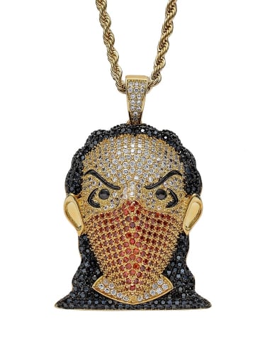 Brass Cubic Zirconia Masked girl person avatar Hip Hop Necklace