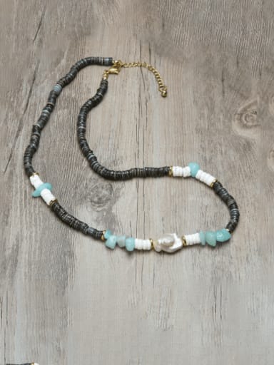 2 45cm Stainless steel Natural Stone Irregular Bohemia Beaded Necklace