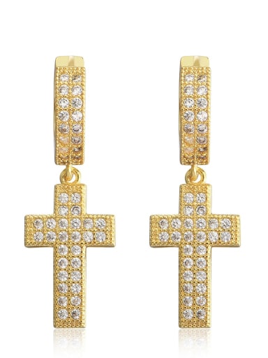 Golden pair Brass Cubic Zirconia Cross Dainty Drop Earring