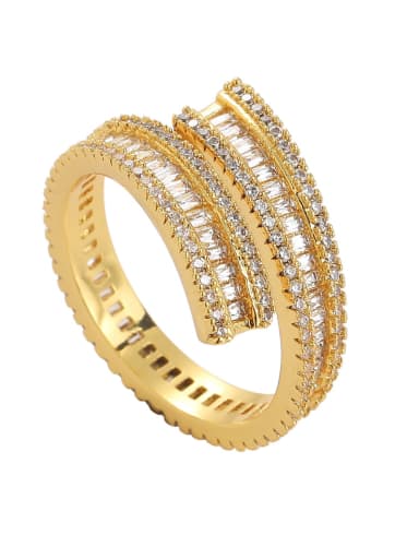Gold (opening, adjustable size) Brass Cubic Zirconia Geometric Hip Hop Stackable Ring
