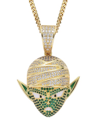 Gold+ CUBAN CHAIN Brass Cubic Zirconia Green Anime characters Hip Hop Necklace