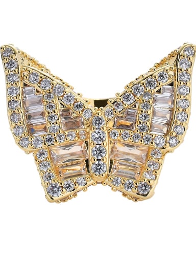gold Brass Cubic Zirconia Butterfly Hip Hop Band Ring