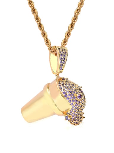 Golden purple+ chain Brass Cubic Zirconia Ice Cream Hip Hop Necklace