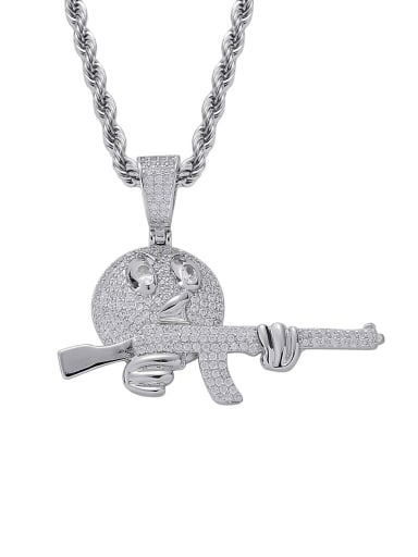 Brass Cubic Zirconia Cartoon emoji holding gun Hip Hop Necklace