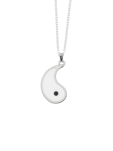 Steel color left white Titanium Steel Round  Yin And Yang Gossip Necklace
