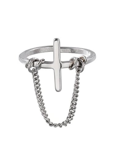 Steel color (size 8) Titanium Steel Cross Minimalist Band Ring