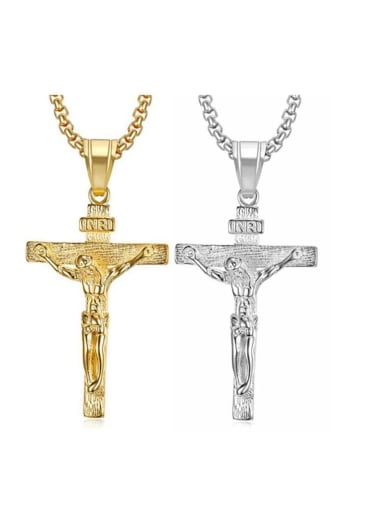 Titanium Rhinestone Cross Hip Hop  Necklace For Men