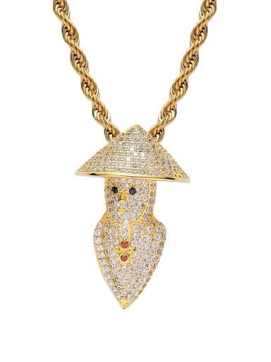 Gold+ chain Brass Cubic Zirconia Hat Hip Hop Necklace