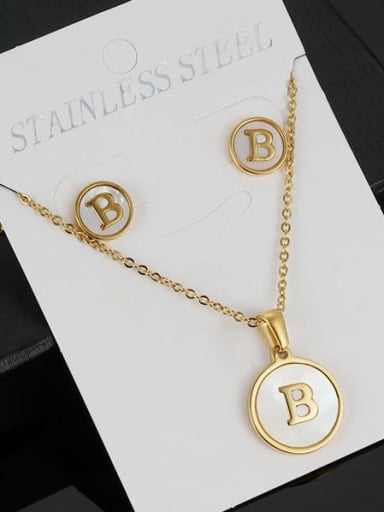 B set Stainless steel Minimalist Shell  Letter Earring and Necklace Set