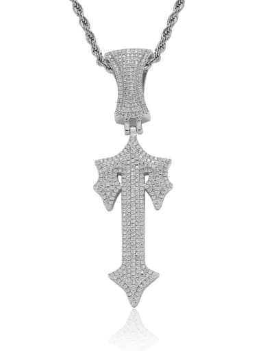 3mm+60cm Brass Cubic Zirconia Cross Trend Cuban Necklace