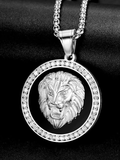 Silver zircon  Necklace Titanium Rhinestone Lion Hip Hop Necklace For Men