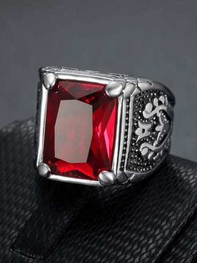 Red Stone Steel Color Code Stainless steel Cubic Zirconia Square Vintage Band Ring