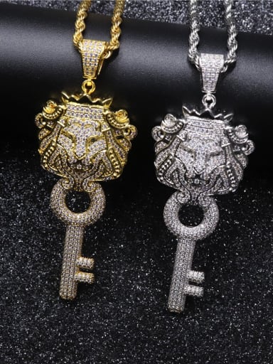 Copper Cubic Zirconia Key Hip Hop Pendant Necklace