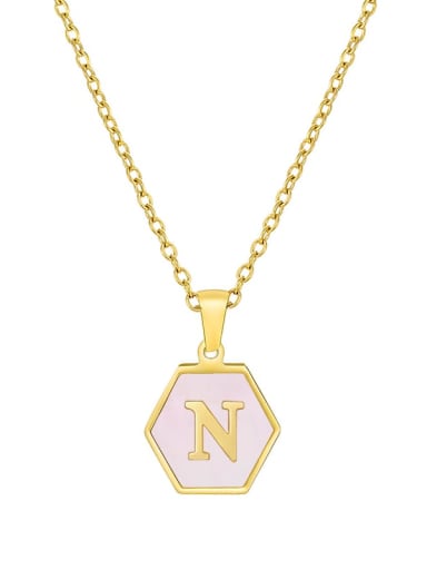 Stainless steel Shell  Minimalist Hexagon Letter Pendant  Necklace