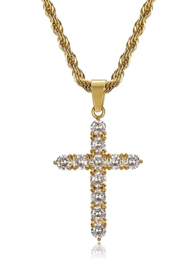 Gold Necklace Titanium Rhinestone Cross Hip Hop  Necklace For Men