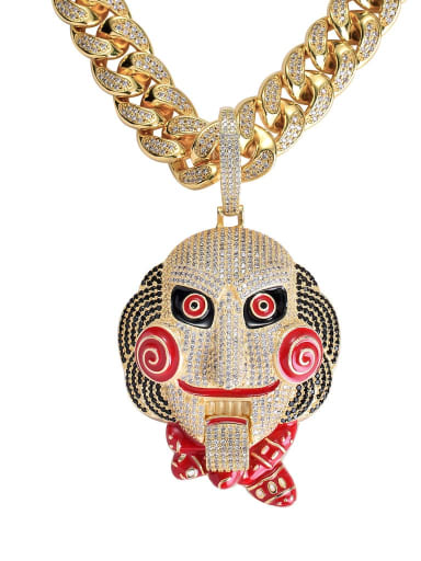 Golden +CUBAN CHAIN Brass Cubic Zirconia Fright mask doll Hip Hop Cuban Necklace