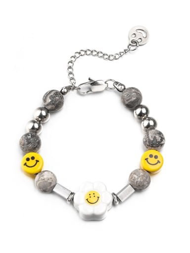 Steel color Bracelet (18+5cm) Titanium Steel Hip Hop Smiley  Braclete and Necklace Set
