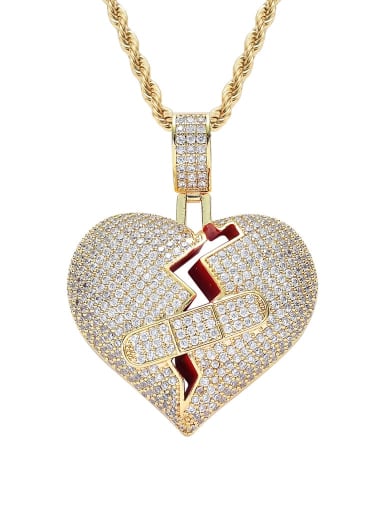 Gold +stainless steel chain Brass Cubic Zirconia Heart Hip Hop Necklace