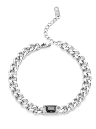 Titanium Steel Glass Stone Geometric Hip Hop Link Bracelet