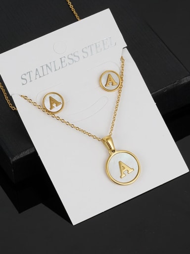A set Stainless steel Minimalist Shell  Letter Earring and Necklace Set