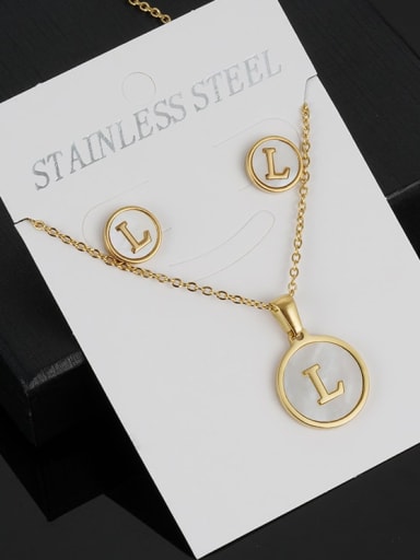 Stainless steel Minimalist Shell  Letter Earring and Necklace Set