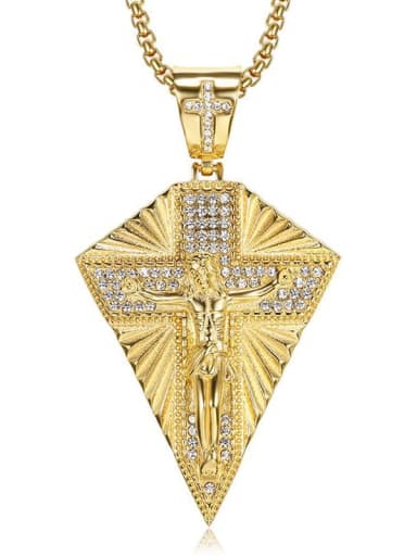 Titanium Cross Rhinestone Triangle Hip Hop  Necklace For Men
