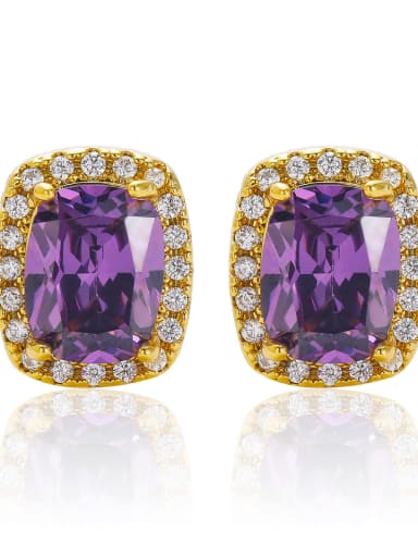 Purple gemstone Brass Cubic Zirconia Geometric Trend Stud Earring