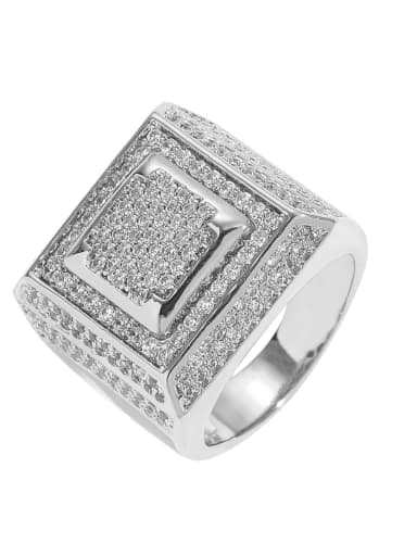 platinum Brass Cubic Zirconia Geometric Dainty Band Ring